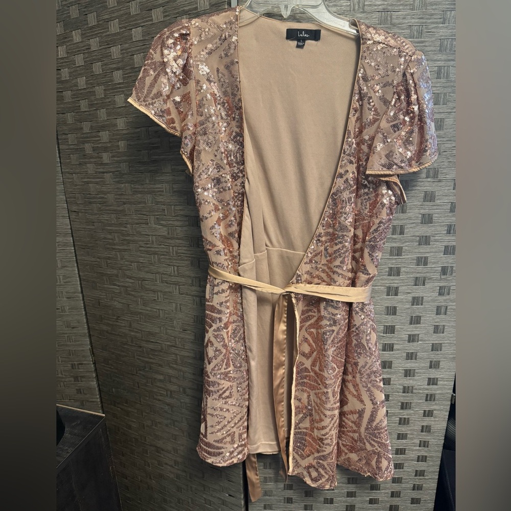Sequined Open-Front Kimono Jacket in copper